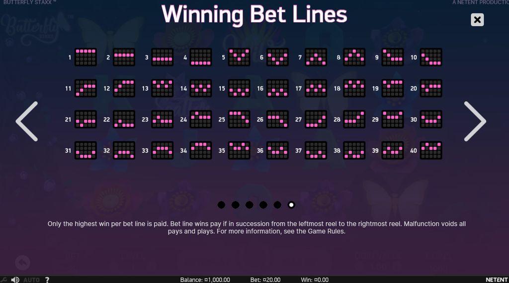 All 40 fixed paylines in Butterfly Staxx