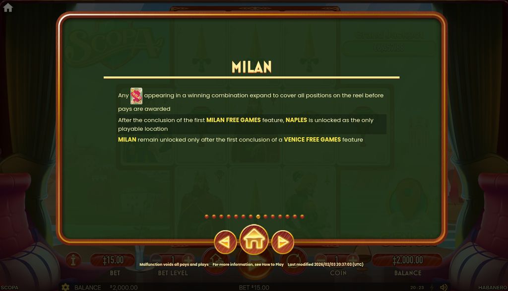 Milan location in Scopa slot