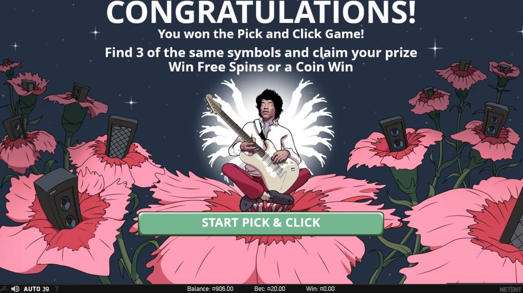 Pick and Click bonus round trigger in the Jimi Hendrix slot
