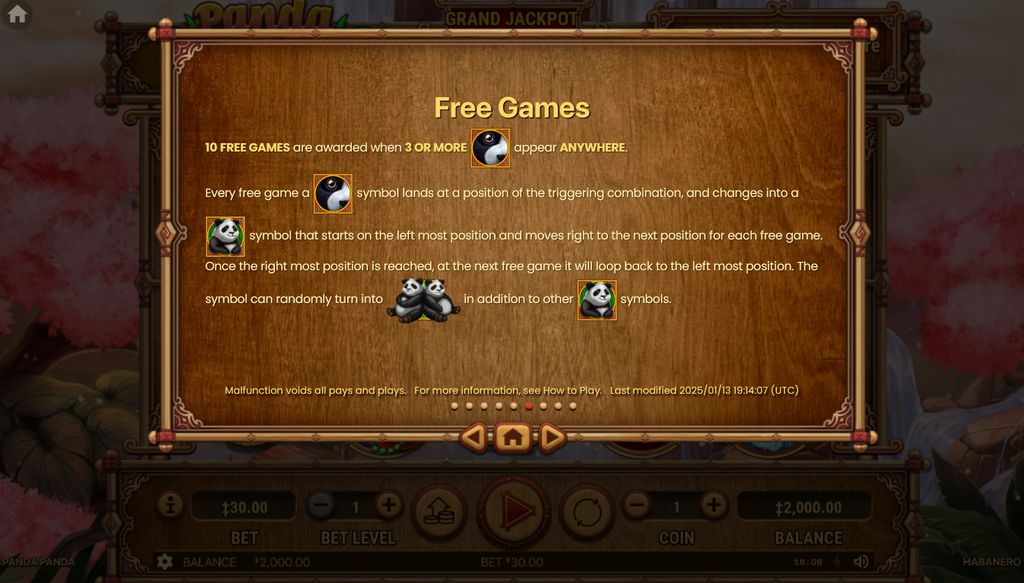 Free Games rules: scatters convert into wilds that move across the reels