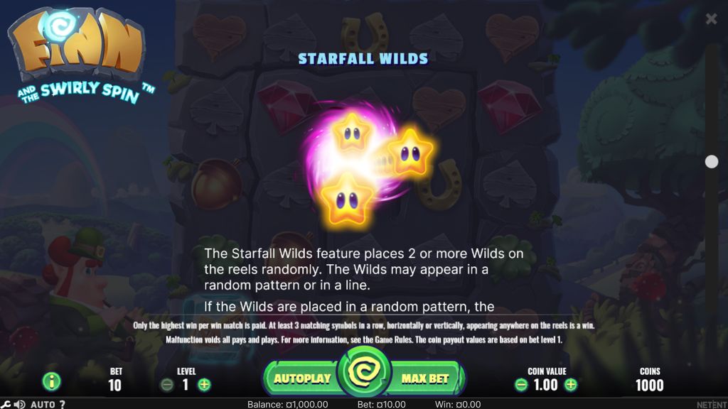 Starfall Wilds places 2 to 5 Wild Stars on the grid
