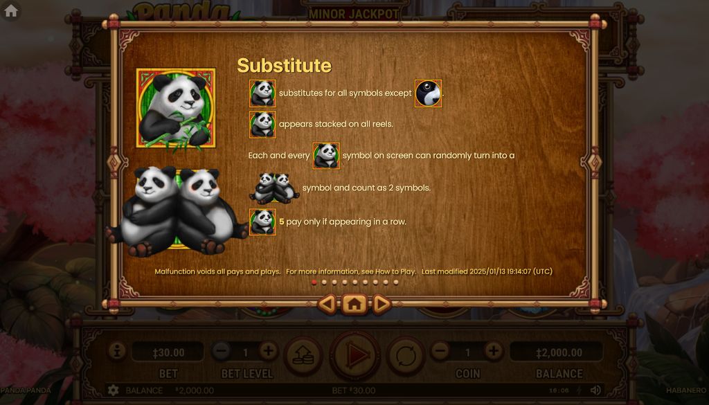 The Panda Wild substitutes for all symbols except the Yin Yang Scatter