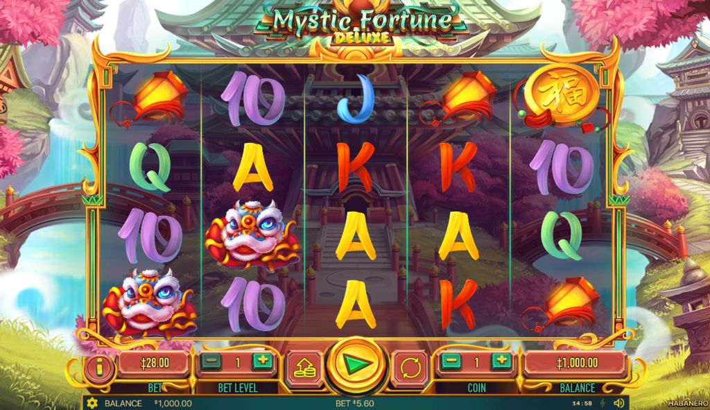 Mystic Fortune Deluxe base game with a 5x4 grid and 28 paylines