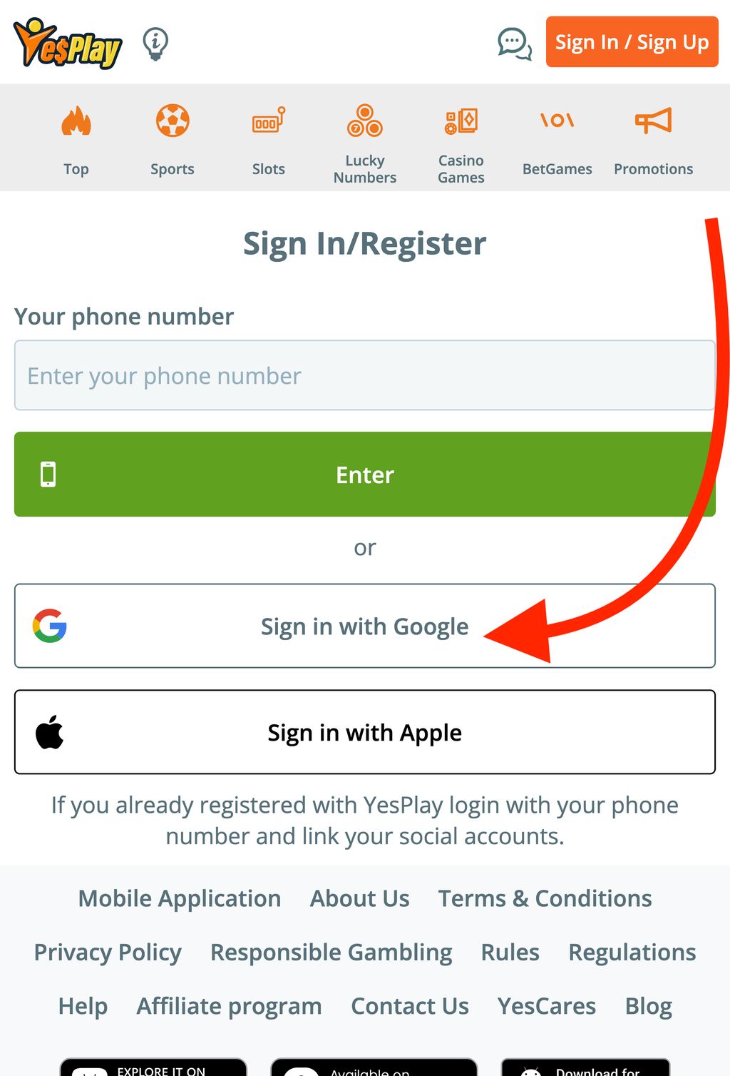 How to sign-in with Google in YesPlay