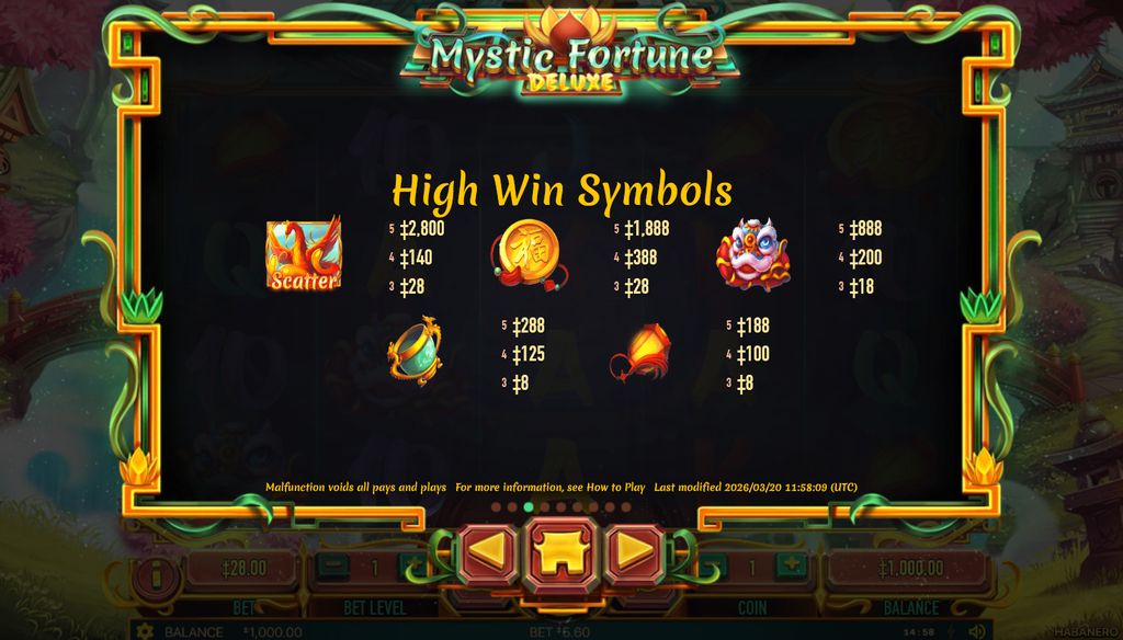 High Win Symbols paytable in Mystic Fortune Deluxe