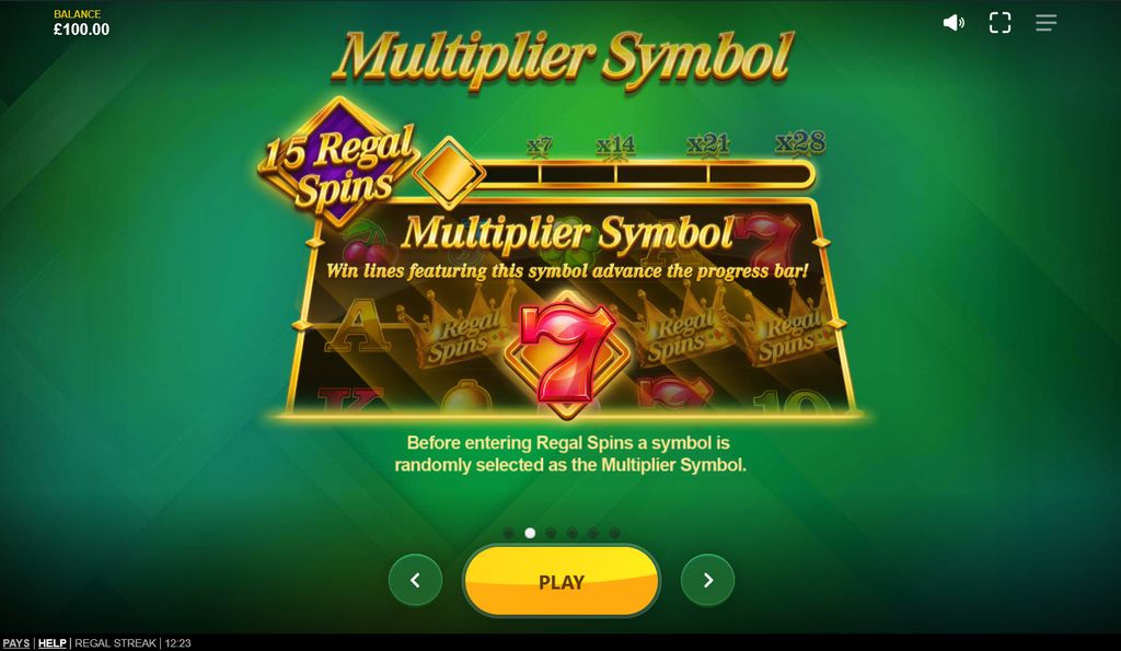 Multiplier Symbol feature with the Seven selected and its progress bar