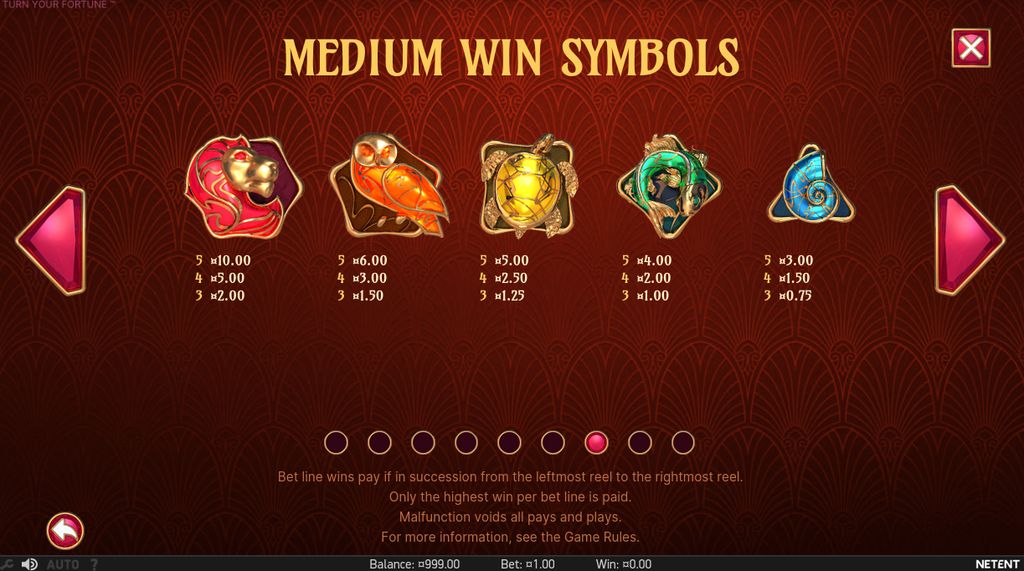 Medium Win Symbols payouts in-game menu
