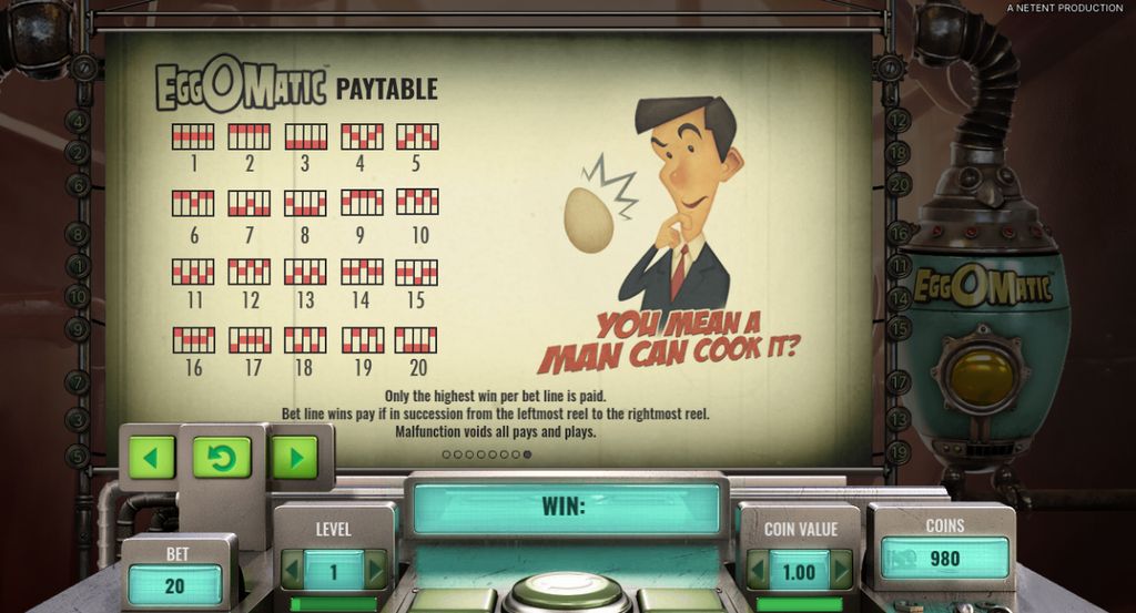 The full set of 20 fixed paylines, displayed inside the in-game paytable.