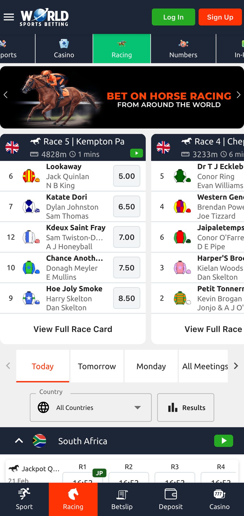 Horse racing on World Sports Betting App
