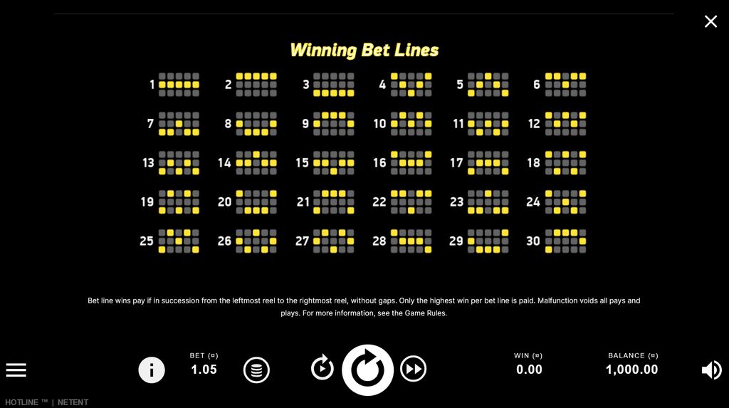 The full 30-line layout used on every Hotline spin