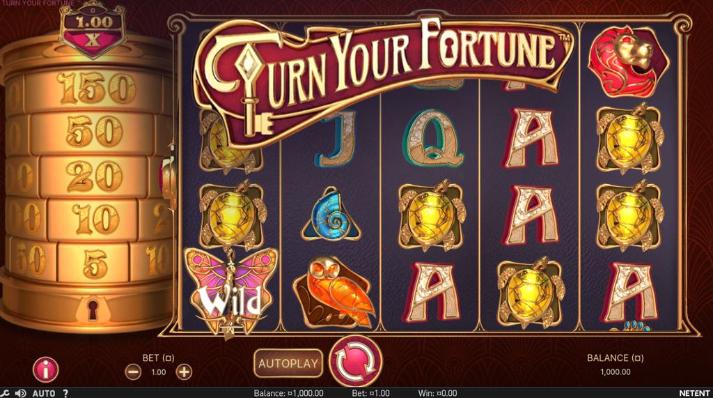 Turn Your Fortune base game with the gold coin tower meter and the full 5x4 reel layout