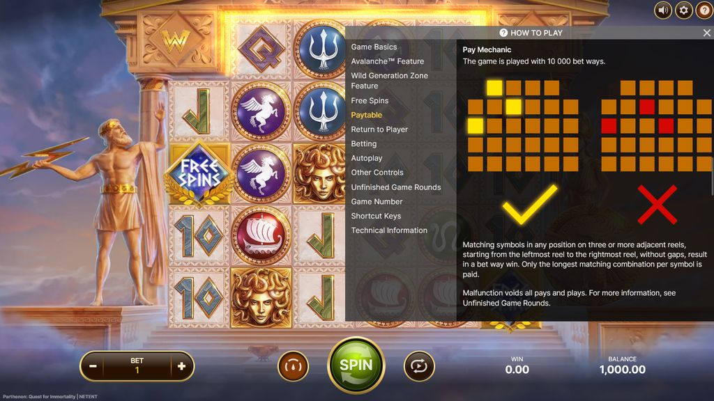 Valid and invalid bet way patterns — combinations must begin at reel 1 and cover adjacent reels