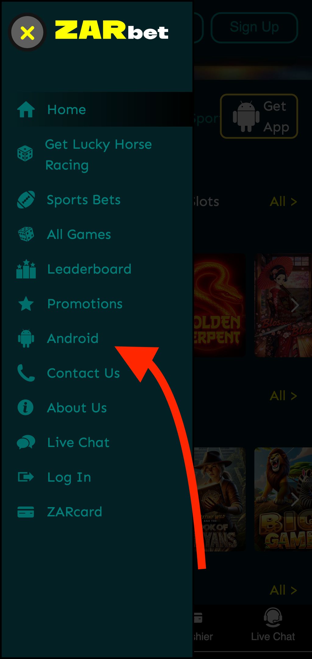 How to find ZARbet's Android app