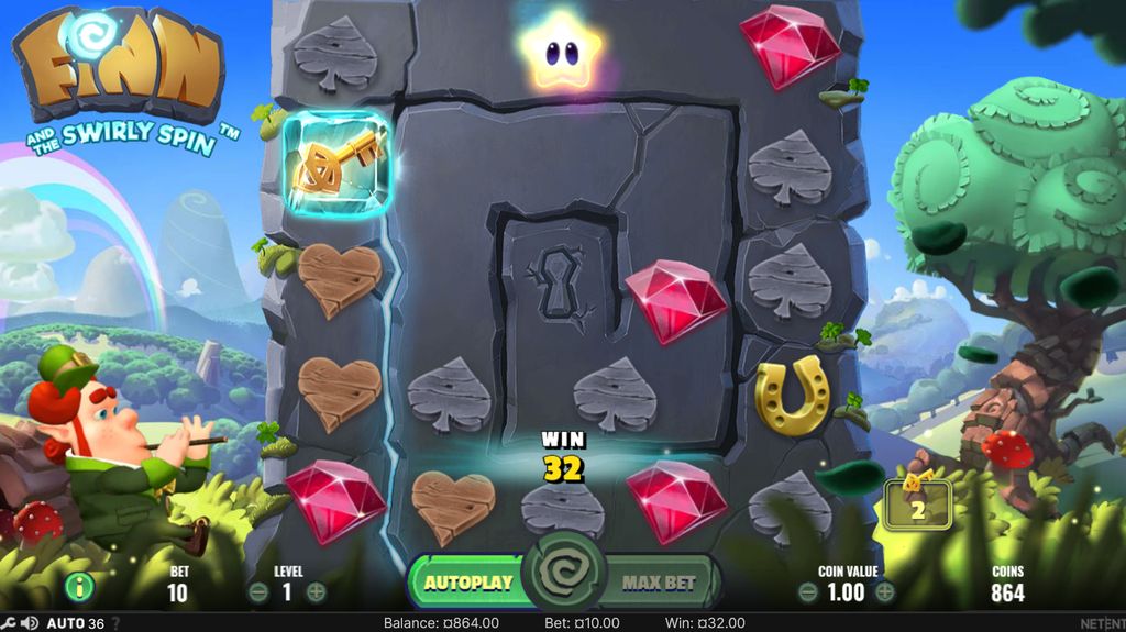 A Wild Star clears adjacent symbols, triggering chain wins along the spiral