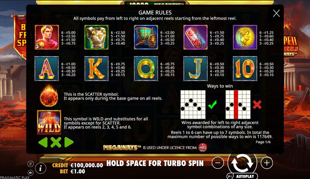 Paytable and Ways to Win layout