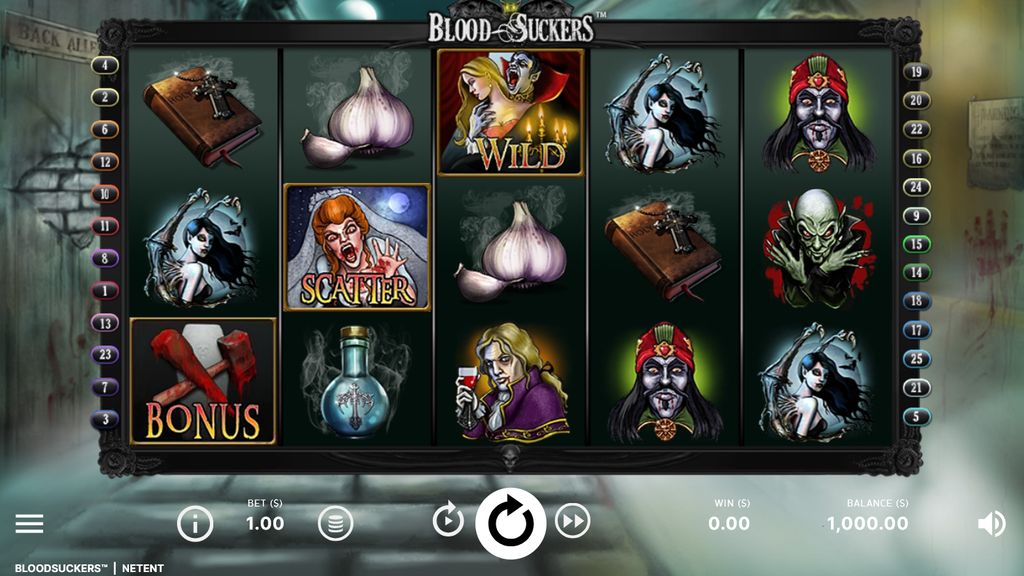 Blood Suckers slot – 5×3 grid with 25 fixed paylines