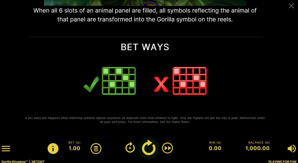 Bet Ways rule — matches are counted on adjacent reels from the leftmost position