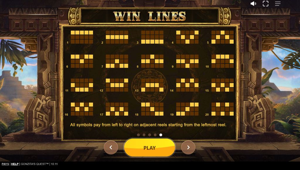 All 20 win lines in Gonzita's Quest