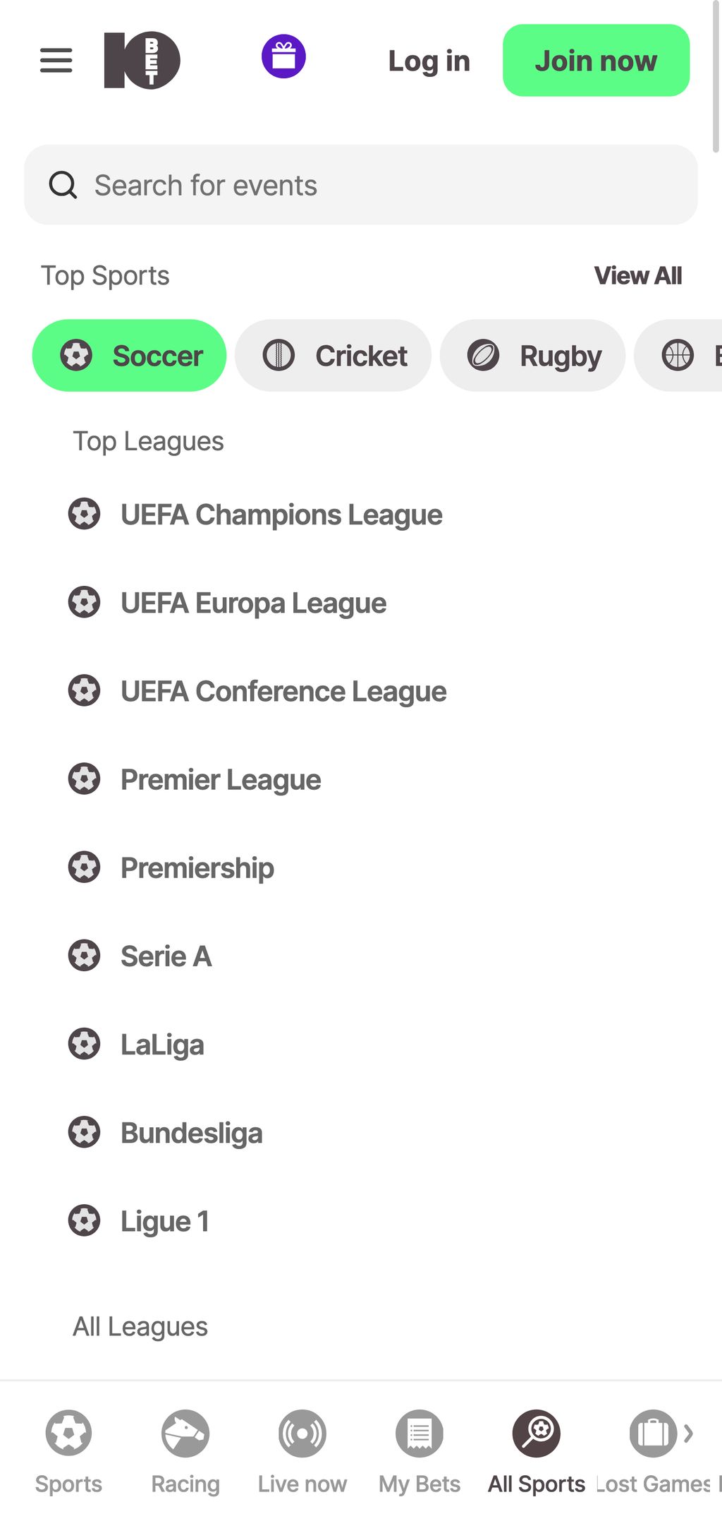 Soccer betting at 10bet