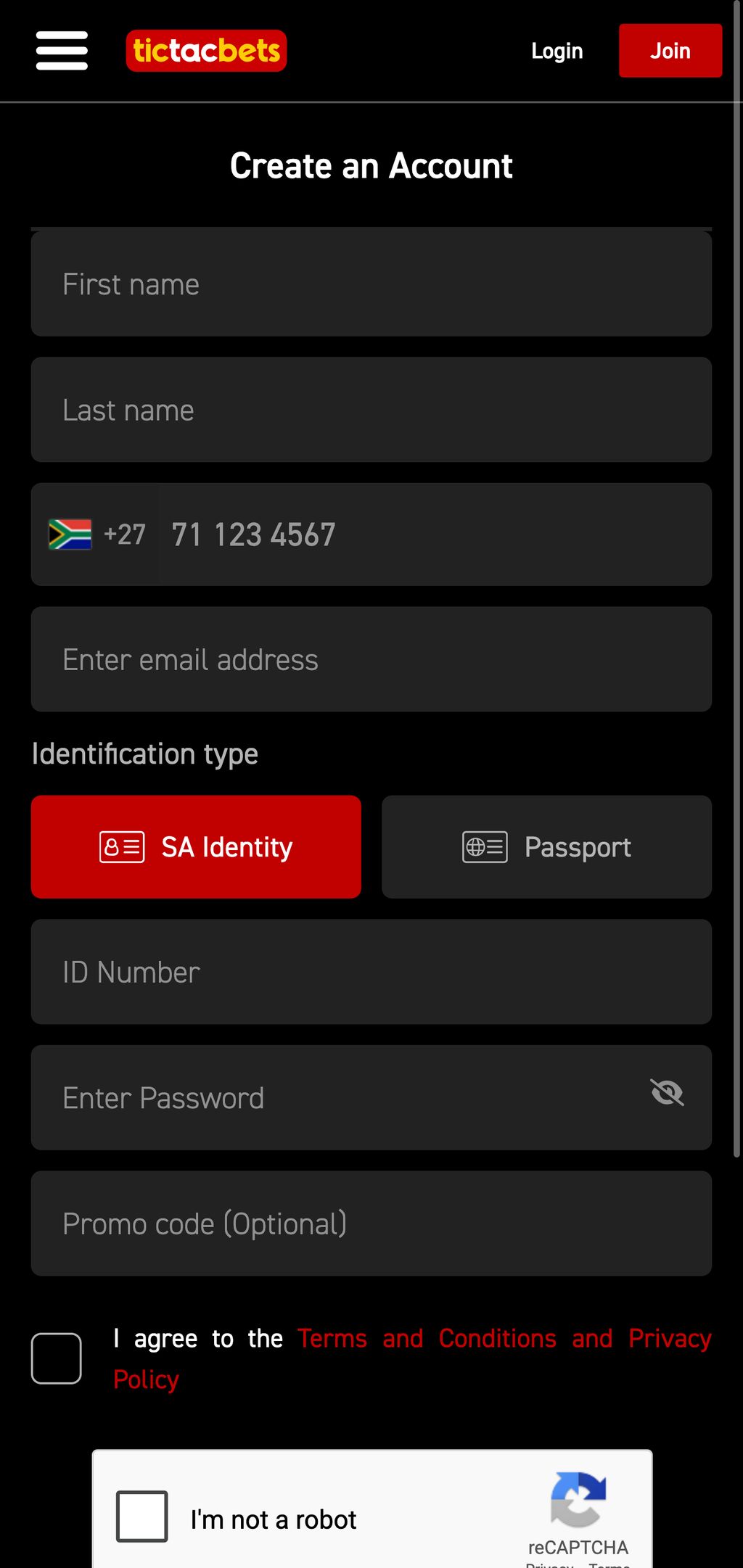 Tic Tac Bets registration