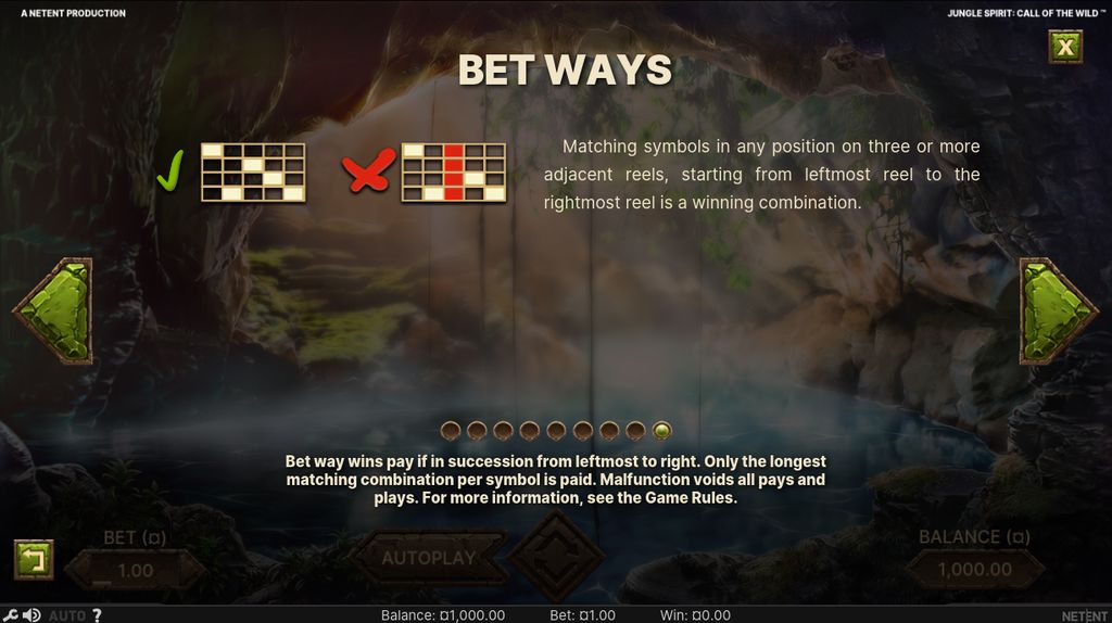 Wins count from the leftmost reel across adjacent reels; row position does not matter