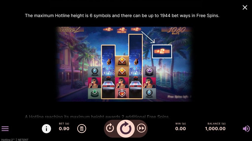 Hotlines expanded to 6 rows open up to 1,944 bet ways in Free Spins