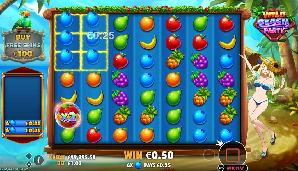 Wild symbol with a 2x multiplier appearing after a tumble sequence