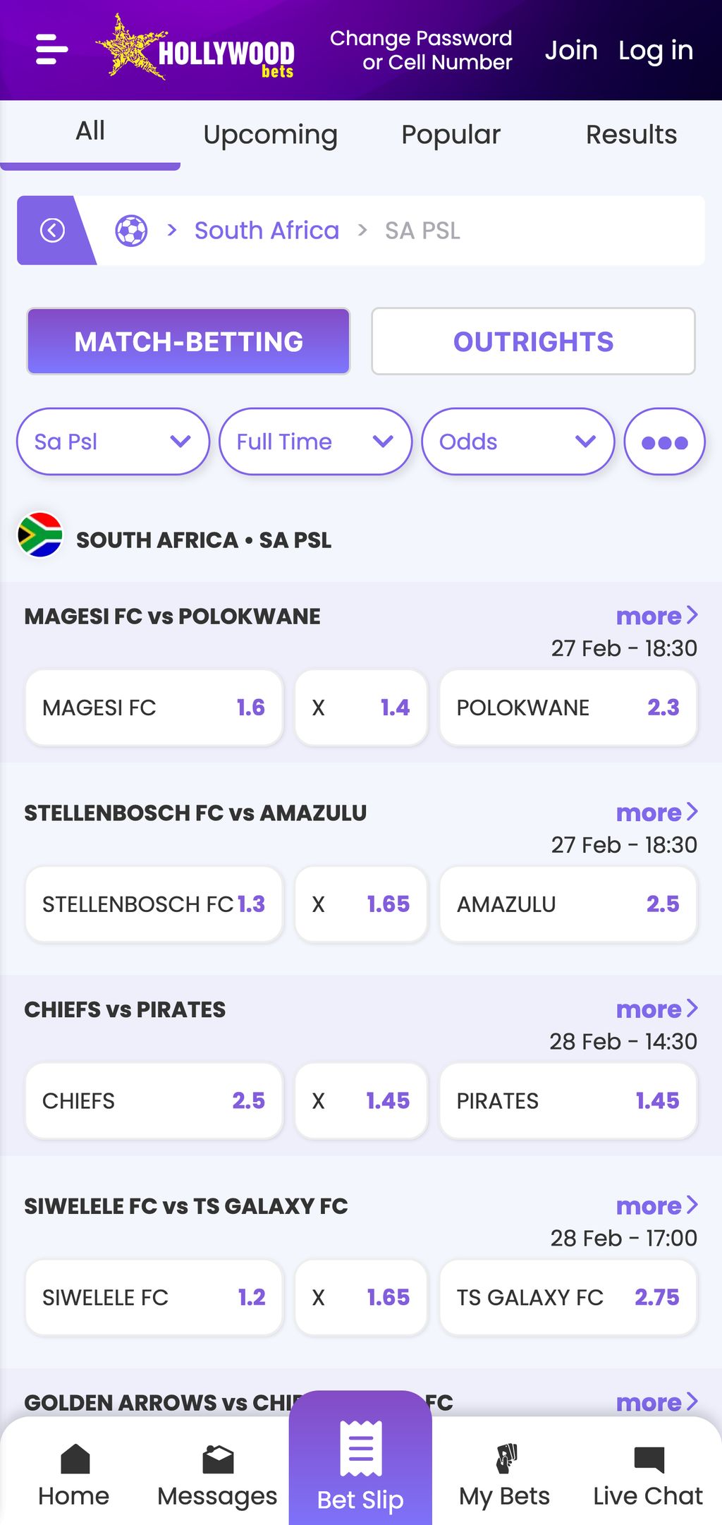 Soccer betting at Hollywoodbets