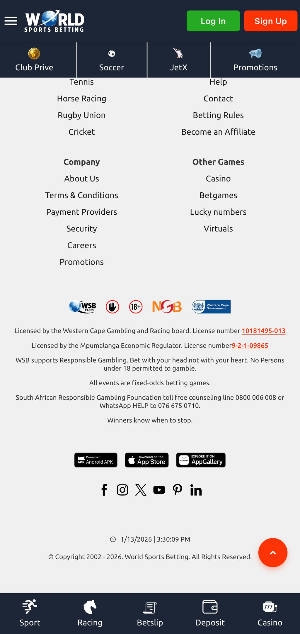 World Sports Betting license information
