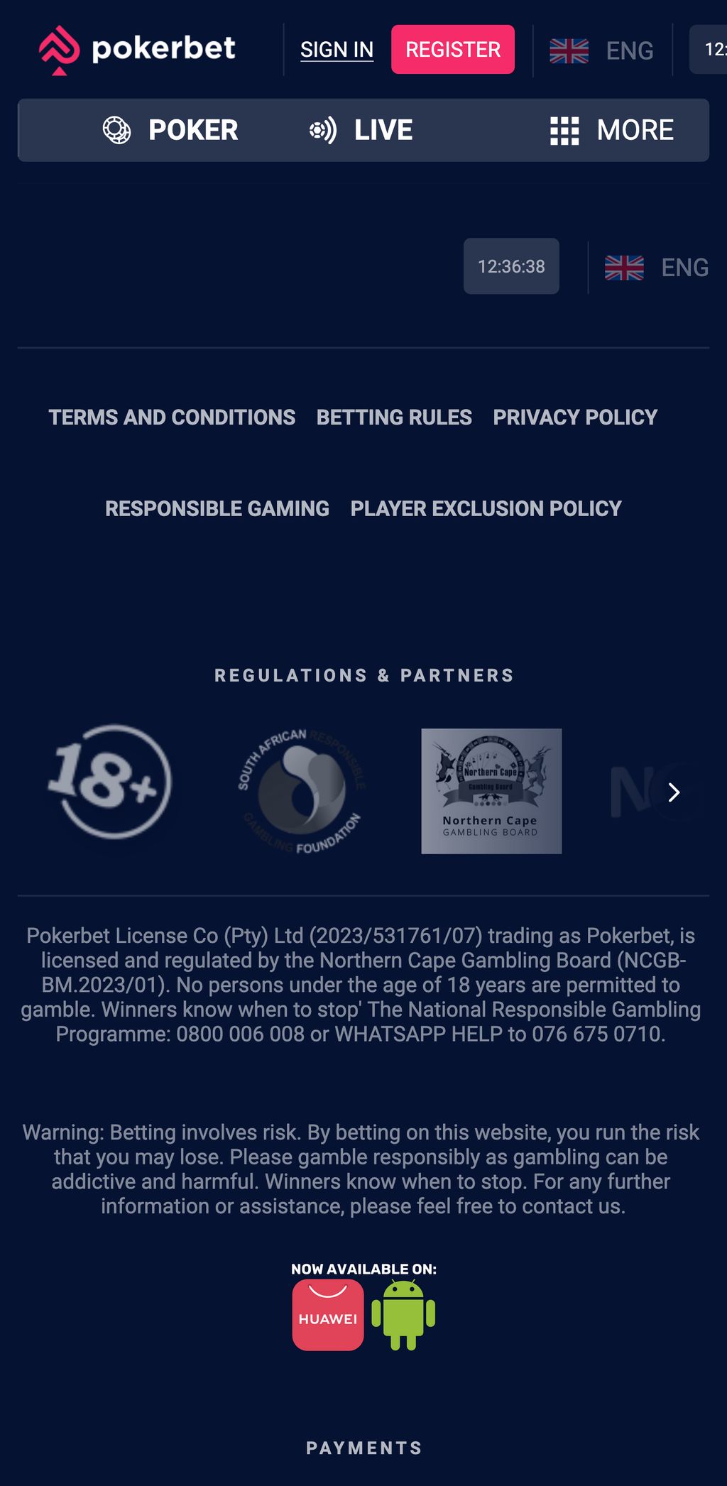 Pokerbet is available for download on Android and Huawei devices