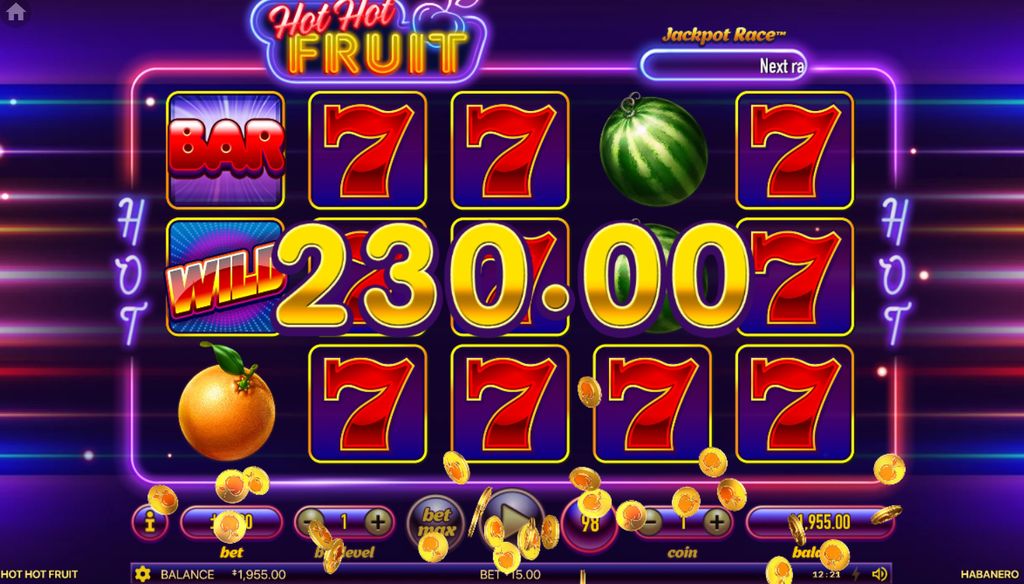 Hot Hot Fruit — big win with multiple Seven symbols during gameplay