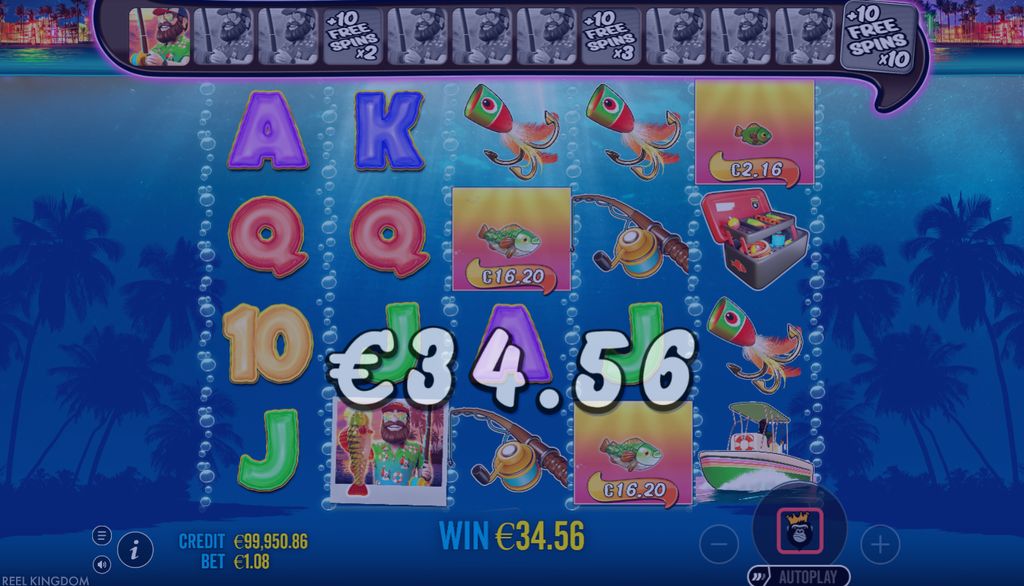 Wild fisherman collecting Money symbol values during Free Spins