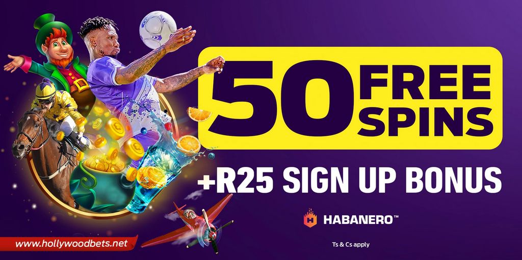 Hollywoodbets welcome offer - 50 free spins + R25 sign-up bonus powered by Habanero