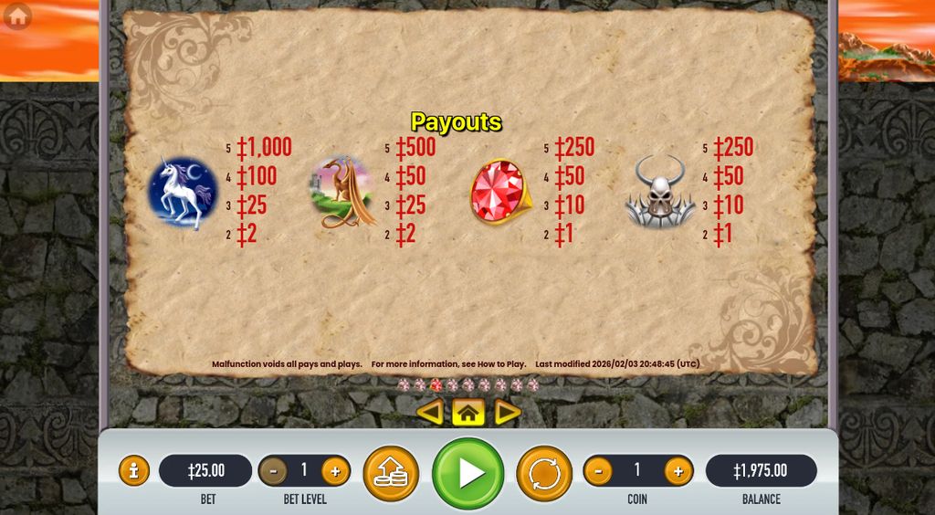 High value symbols payout table