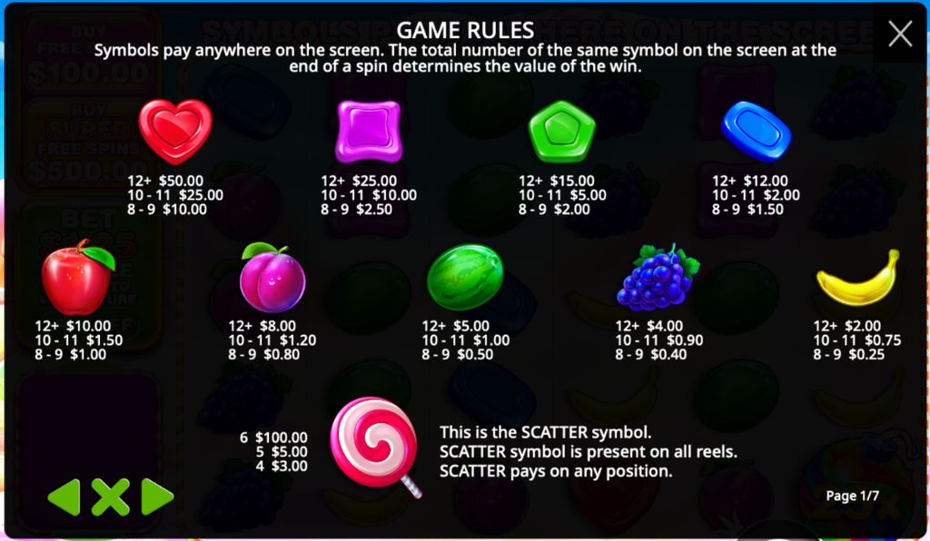 Sweet Bonanza 1000 symbol payouts
