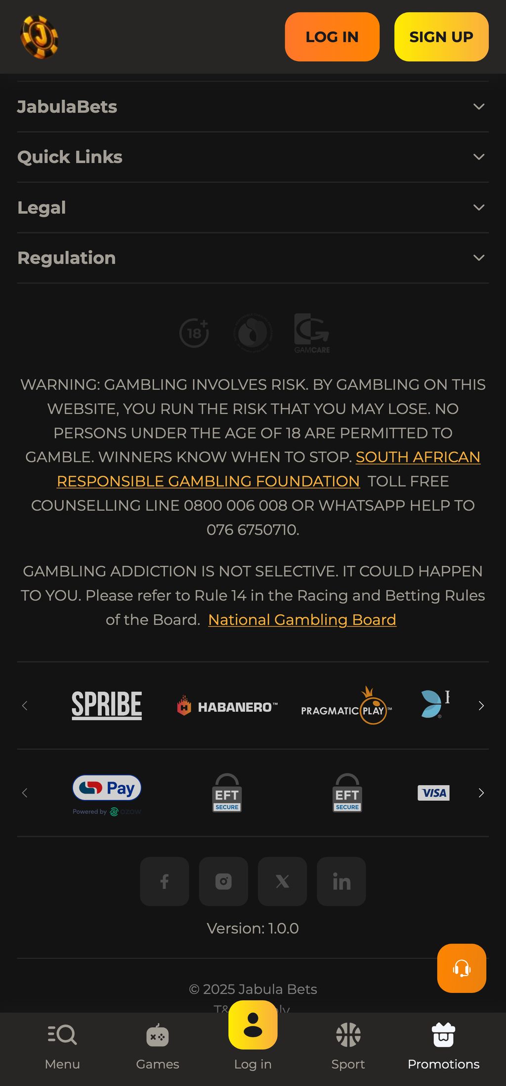 JabulaBets license info
