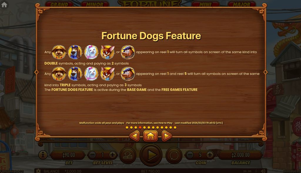 Fortune Dogs Feature rules explaining Double and Triple symbol transformations