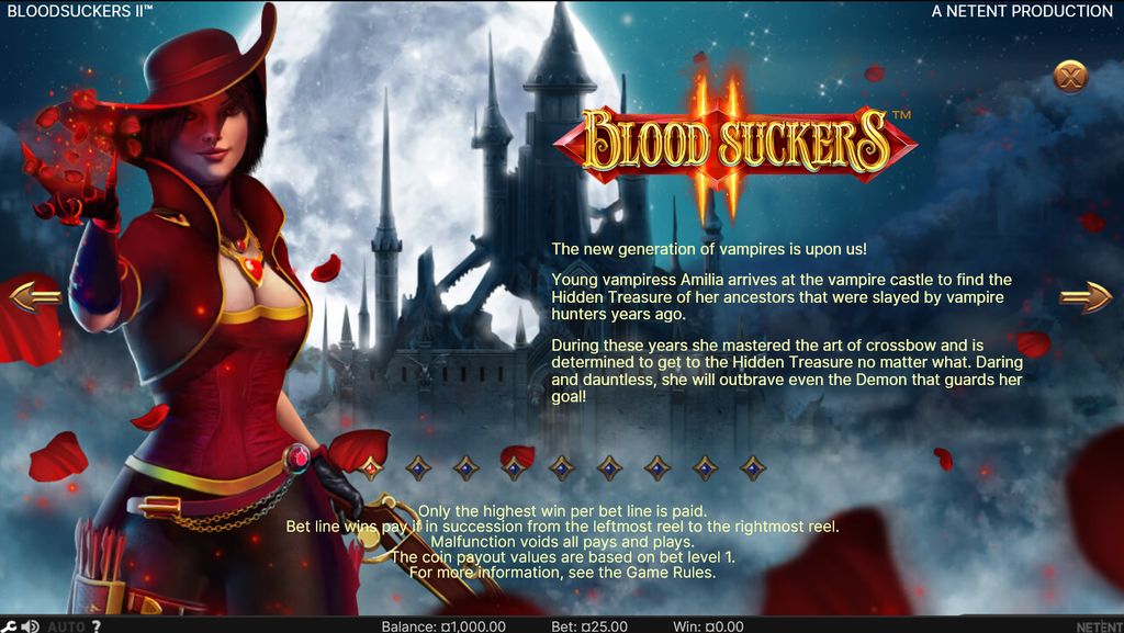 Blood Suckers 2 — gothic intro screen featuring vampiress Amilia
