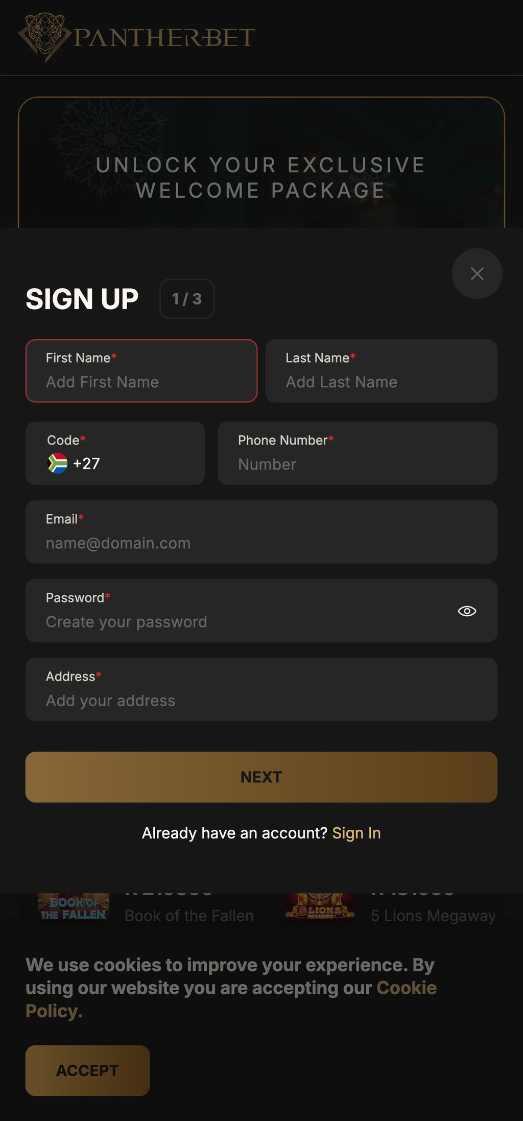 PantherBet registration
