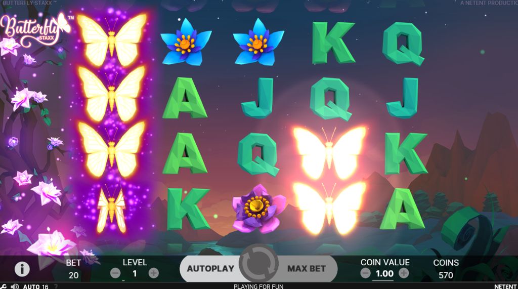 A full column of stacked Butterfly symbols activating Re-Spins