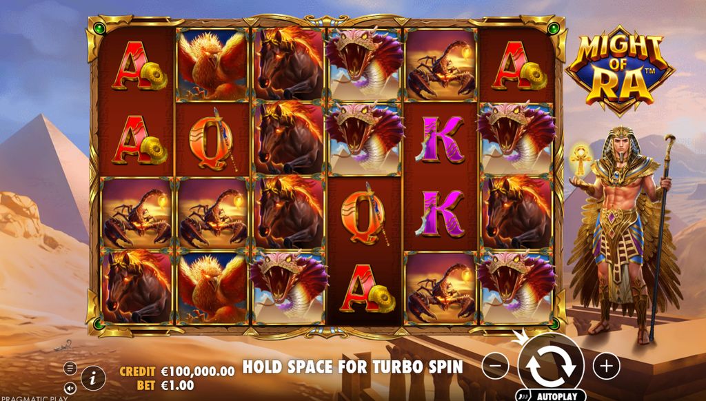 Might of Ra base game: 6x4 grid with 50 paylines