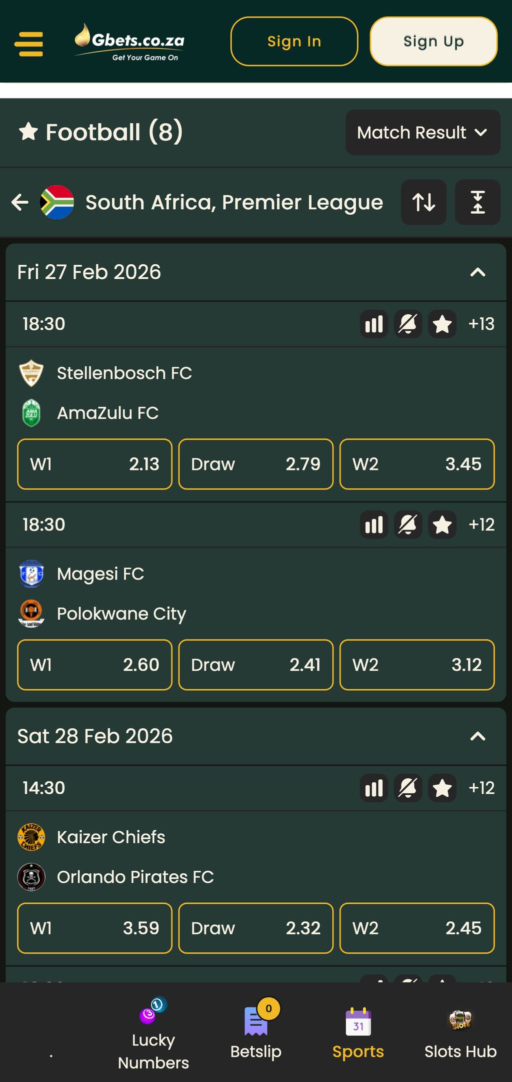Soccer betting at Gbets