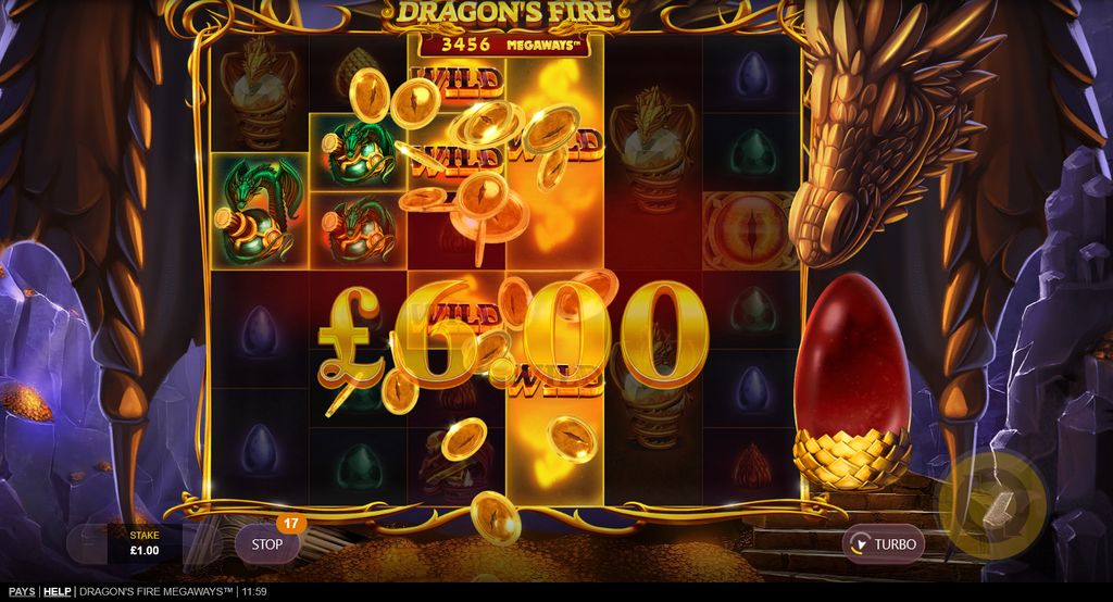 Dragon's Fire Megaways — a winning cascade with Wild symbols