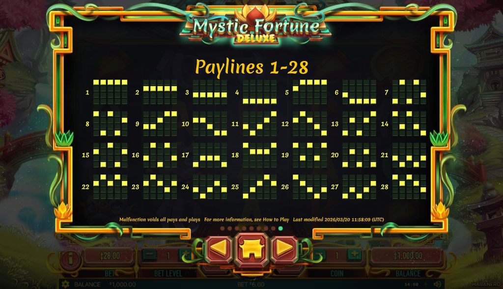 All 28 payline patterns in Mystic Fortune Deluxe