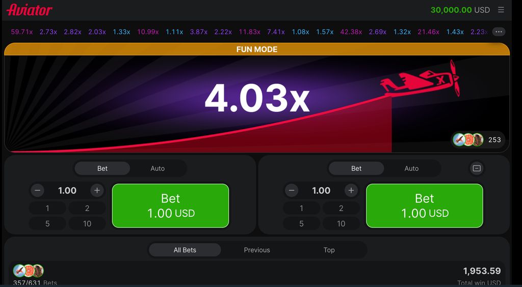 Aviator game interface at ZARbet with dual bet panels and live multiplier