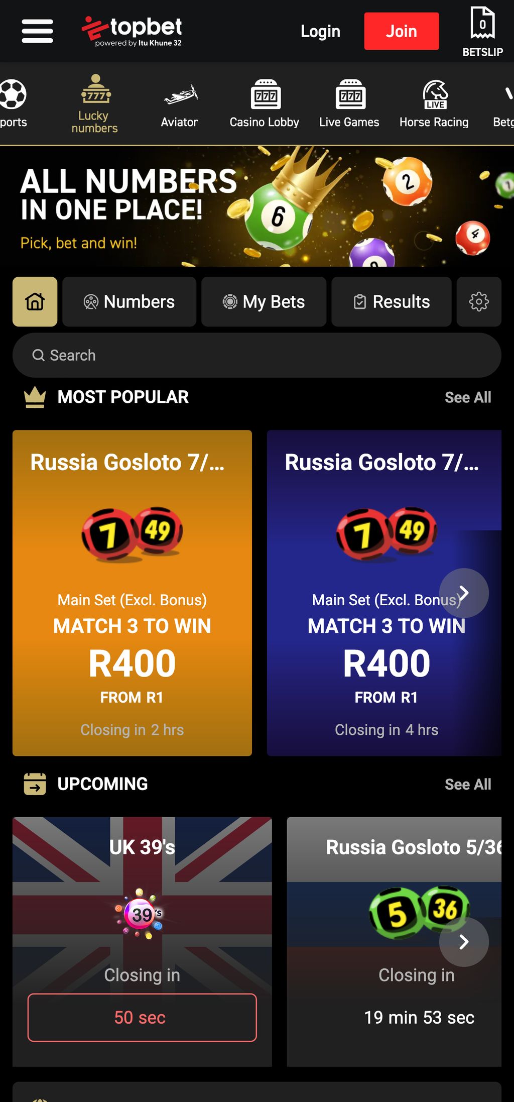 TopBet lucky numbers