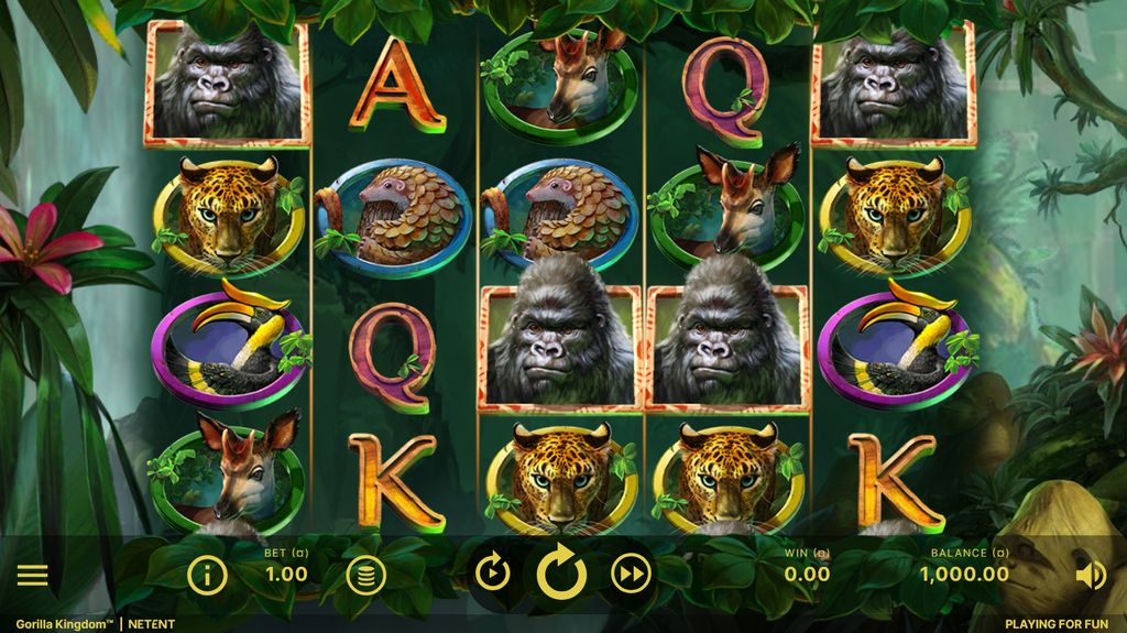 Gorilla Kingdom base game reels set against the jungle backdrop
