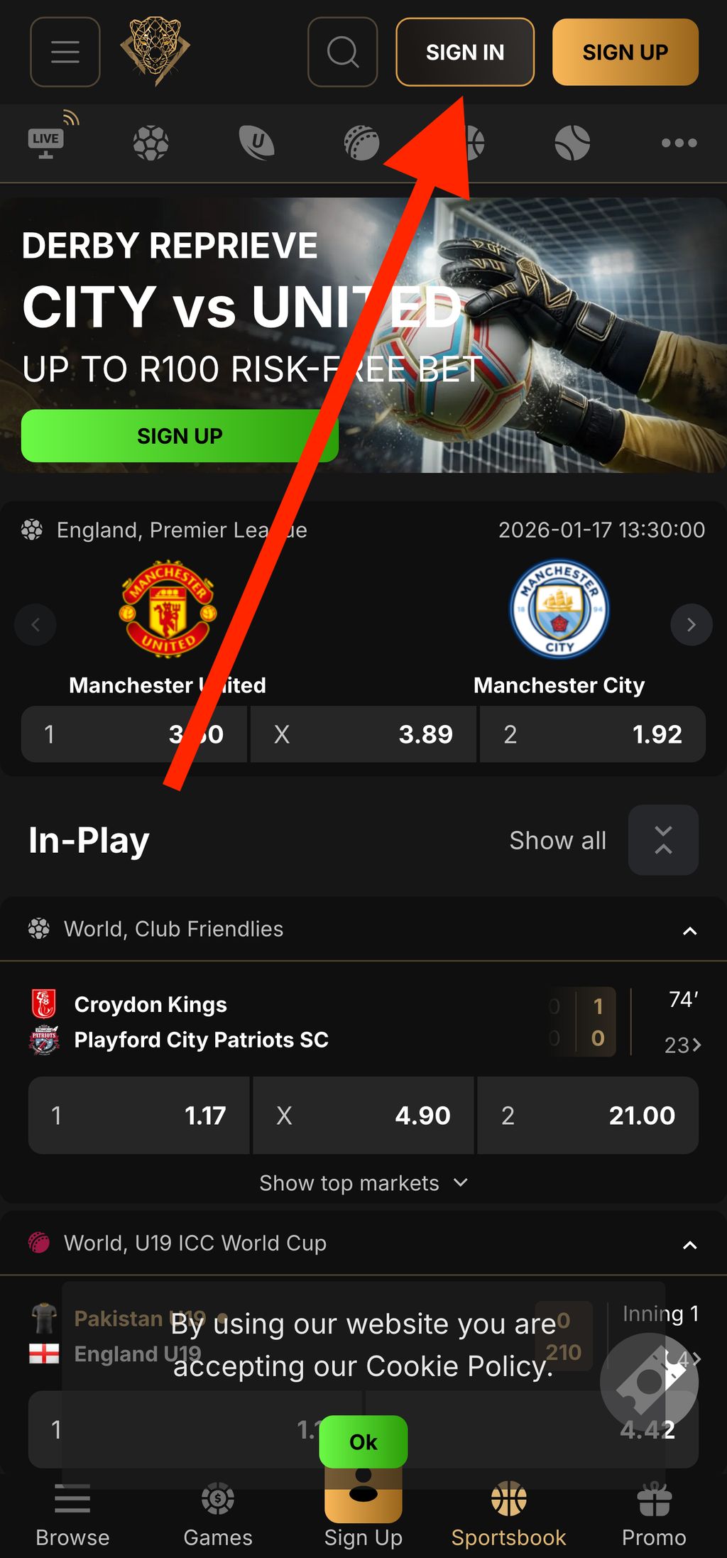 PantherBet sign-in button