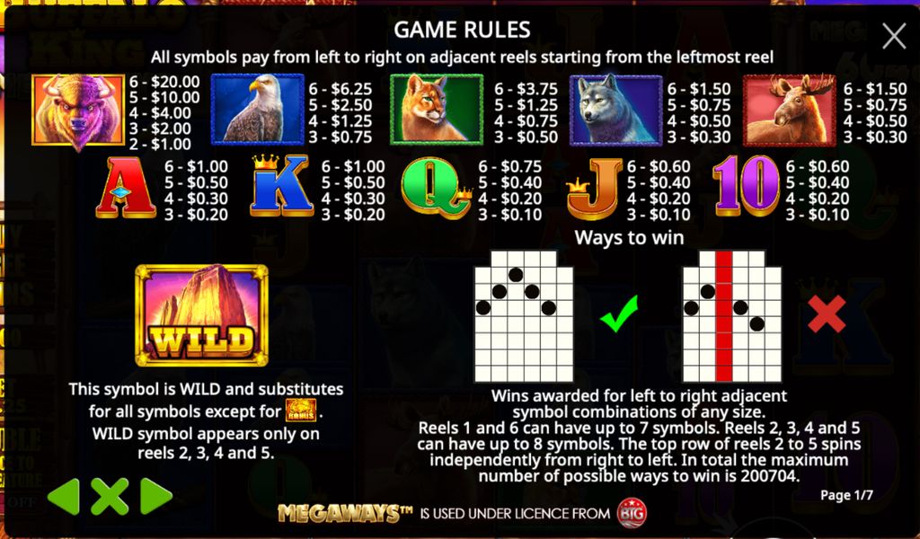 Symbol payout values and Megaways winning combinations.