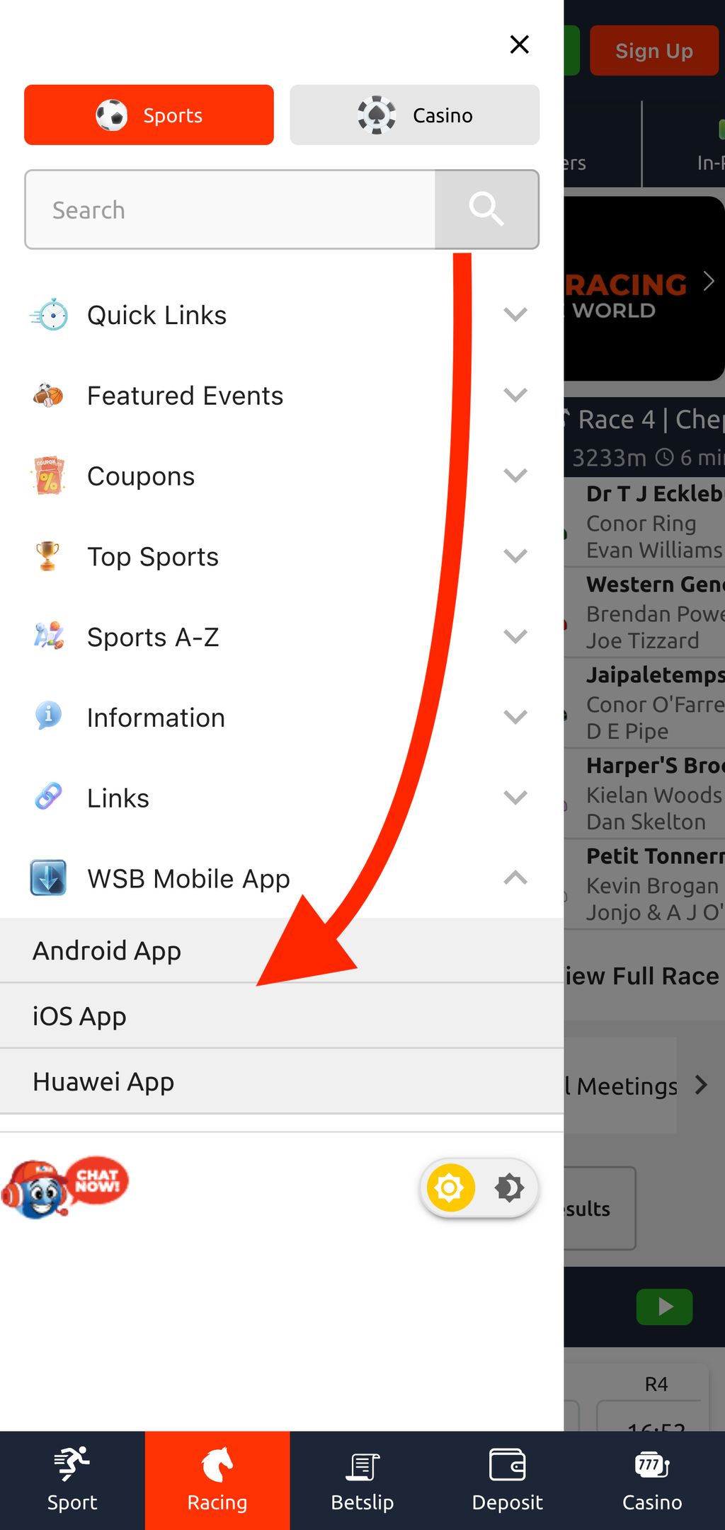 How to find World Sports Betting mobile app